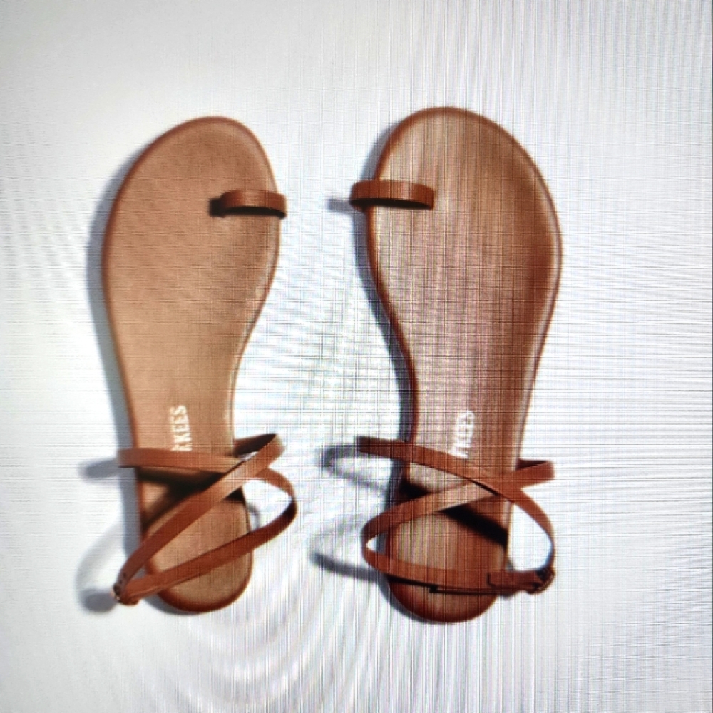 TKEES Brown Leather Slide Sandals Minimalist Design